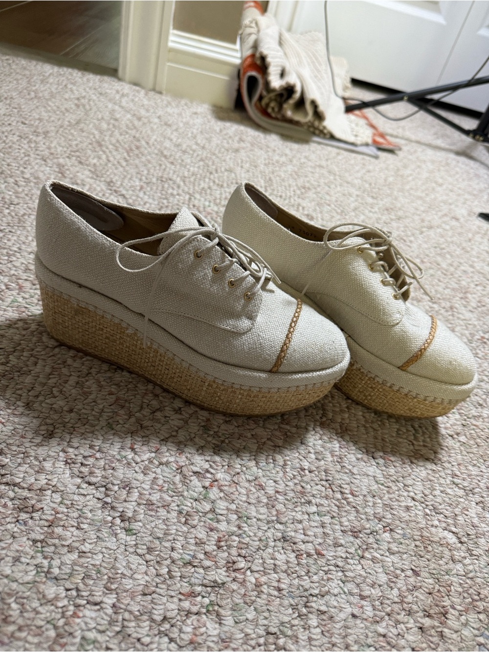 Stuart Weitzman Cream Lace-Up Platform Espadrilles